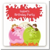 Ice Cream - Square Personalized Birthday Party Sticker Labels
