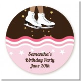 Ice Skating African American - Round Personalized Birthday Party Sticker Labels