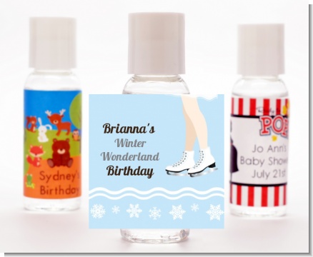 Ice Skating with Snowflakes - Personalized Birthday Party Hand Sanitizers Favors
