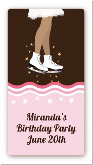Ice Skating African American - Custom Rectangle Birthday Party Sticker/Labels