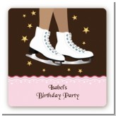 Ice Skating African American - Square Personalized Birthday Party Sticker Labels