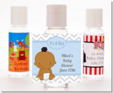 It's A Boy Chevron African American - Personalized Baby Shower Hand Sanitizers Favors