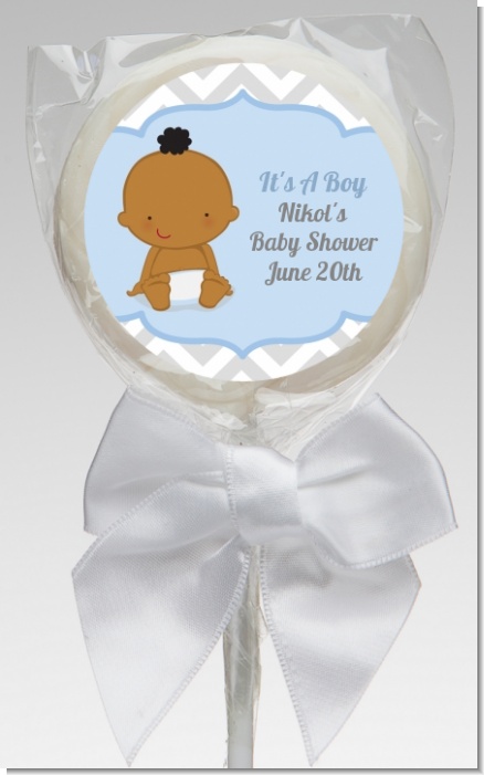 It's A Boy Chevron African American - Personalized Baby Shower Lollipop Favors