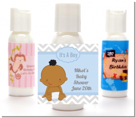 It's A Boy Chevron African American - Personalized Baby Shower Lotion Favors