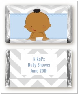 It's A Boy Chevron African American - Personalized Baby Shower Mini Candy Bar Wrappers