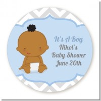 It's A Boy Chevron African American - Round Personalized Baby Shower Sticker Labels