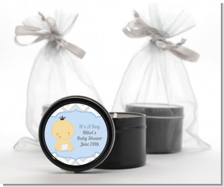 It's A Boy Chevron Asian - Baby Shower Black Candle Tin Favors