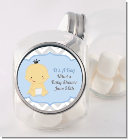 It's A Boy Chevron Asian - Personalized Baby Shower Candy Jar