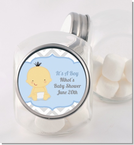 It's A Boy Chevron Asian - Personalized Baby Shower Candy Jar