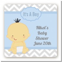 It's A Boy Chevron Asian - Square Personalized Baby Shower Sticker Labels