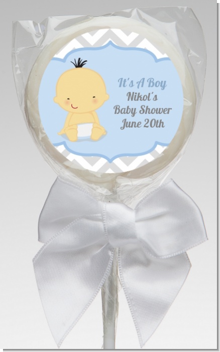 It's A Boy Chevron Asian - Personalized Baby Shower Lollipop Favors