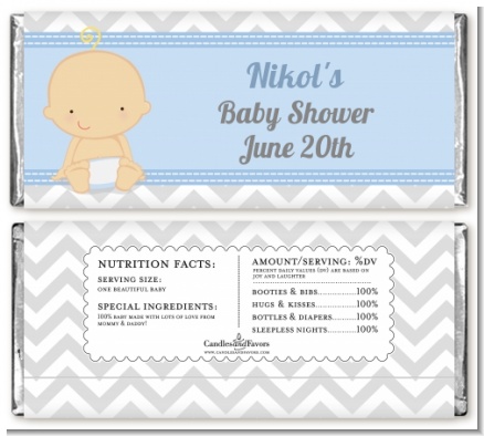 It's A Boy Chevron - Personalized Baby Shower Candy Bar Wrappers