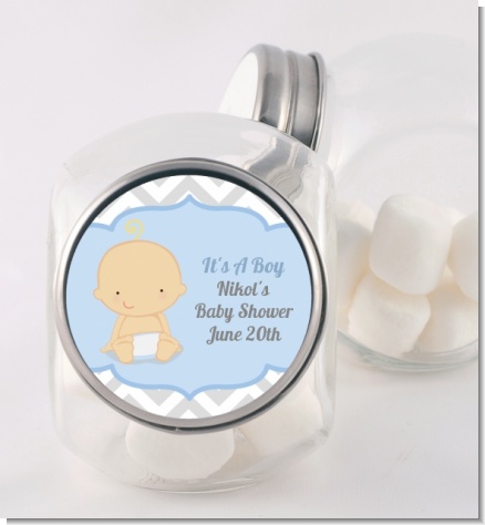 It's A Boy Chevron - Personalized Baby Shower Candy Jar