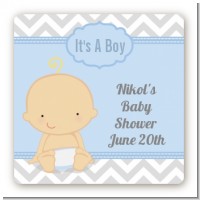 It's A Boy Chevron - Square Personalized Baby Shower Sticker Labels