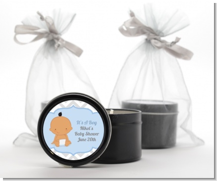 It's A Boy Chevron Hispanic - Baby Shower Black Candle Tin Favors