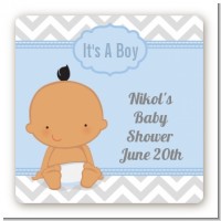 It's A Boy Chevron Hispanic - Square Personalized Baby Shower Sticker Labels