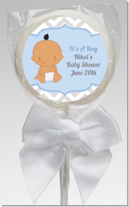 It's A Boy Chevron Hispanic - Personalized Baby Shower Lollipop Favors