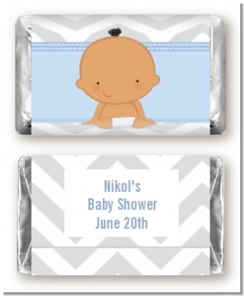 It's A Boy Chevron Hispanic - Personalized Baby Shower Mini Candy Bar Wrappers
