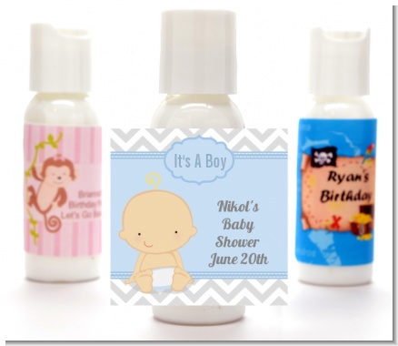 It's A Boy Chevron - Personalized Baby Shower Lotion Favors