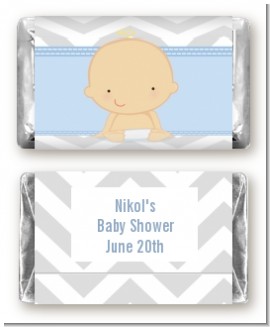 It's A Boy Chevron - Personalized Baby Shower Mini Candy Bar Wrappers