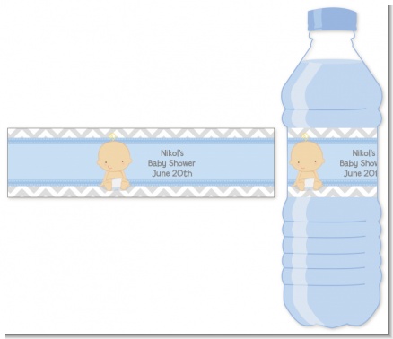 It's A Boy Chevron - Personalized Baby Shower Water Bottle Labels