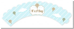 Hot Air Balloon Boy Gold Glitter - Baby Shower Cupcake Wrappers