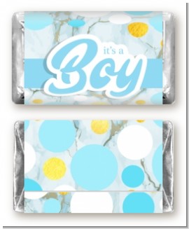 It's A Boy Polka Dots - Personalized Baby Shower Mini Candy Bar Wrappers