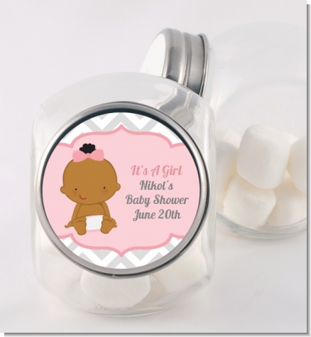 It's A Girl Chevron African American - Personalized Baby Shower Candy Jar