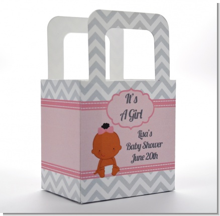 It's A Girl Chevron African American - Personalized Baby Shower Favor Boxes