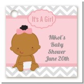 It's A Girl Chevron African American - Personalized Baby Shower Card Stock Favor Tags