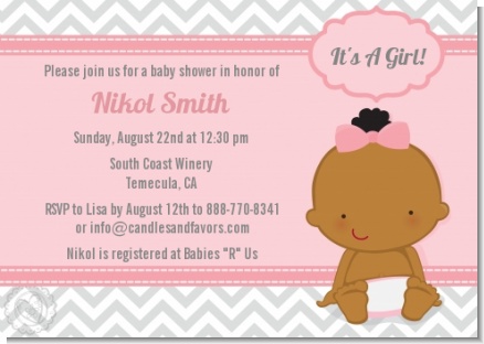It's A Girl Chevron African American - Baby Shower Invitations