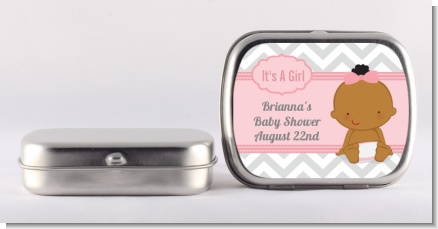 It's A Girl Chevron African American - Personalized Baby Shower Mint Tins
