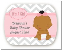 It's A Girl Chevron African American - Personalized Baby Shower Rounded Corner Stickers