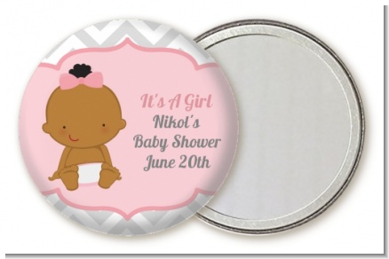 It's A Girl Chevron African American - Personalized Baby Shower Pocket Mirror Favors