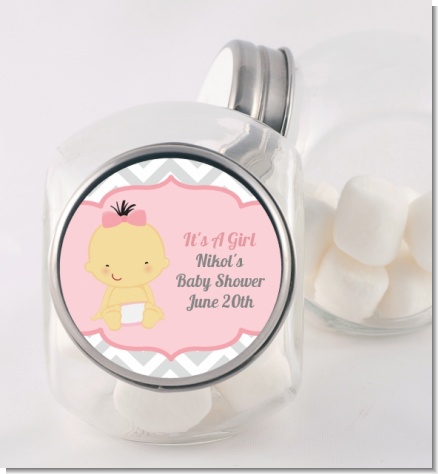 It's A Girl Chevron Asian - Personalized Baby Shower Candy Jar