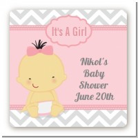 It's A Girl Chevron Asian - Square Personalized Baby Shower Sticker Labels