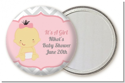 It's A Girl Chevron Asian - Personalized Baby Shower Pocket Mirror Favors