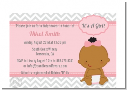 It's A Girl Chevron African American - Baby Shower Petite Invitations