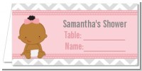 It's A Girl Chevron African American - Personalized Baby Shower Place Cards