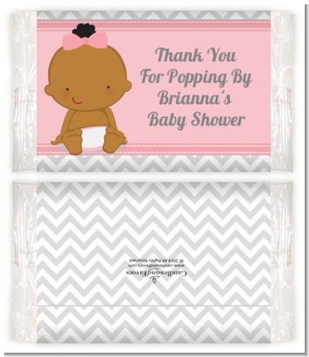 It's A Girl Chevron African American - Personalized Popcorn Wrapper Baby Shower Favors