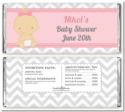 It's A Girl Chevron - Personalized Baby Shower Candy Bar Wrappers