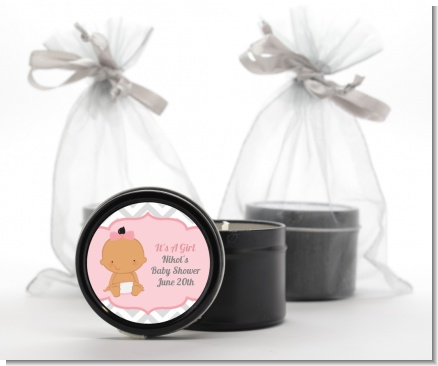 It's A Girl Chevron Hispanic - Baby Shower Black Candle Tin Favors