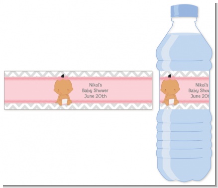 It's A Girl Chevron Hispanic - Personalized Baby Shower Water Bottle Labels