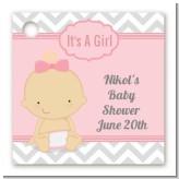 It's A Girl Chevron - Personalized Baby Shower Card Stock Favor Tags