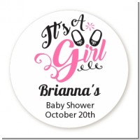 It's A Girl - Round Personalized Baby Shower Sticker Labels