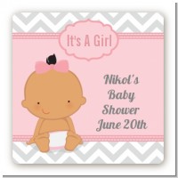 It's A Girl Chevron Hispanic - Square Personalized Baby Shower Sticker Labels