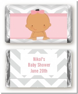 It's A Girl Chevron Hispanic - Personalized Baby Shower Mini Candy Bar Wrappers