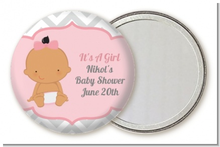 It's A Girl Chevron Hispanic - Personalized Baby Shower Pocket Mirror Favors
