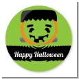 Jack O Lantern Frankenstein - Round Personalized Halloween Sticker Labels thumbnail