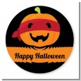Jack O Lantern Superhero - Round Personalized Halloween Sticker Labels thumbnail